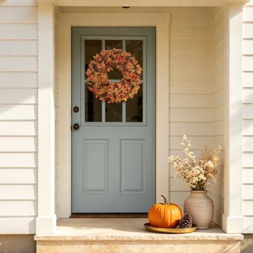 LAIMENNI 20 Inch Fall Wreaths for Front Door, Maple Leaves Outdoor Wreaths - image 7