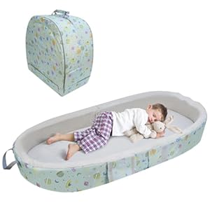 LIROPAU Reisbett mit Matratze und Rausfallschutz, Tragbares Reisebett Baby, wasserdichtes Kinderbett, Kinderreisebett, Faltbar und Praktisch zum Reisen,Baby Reisebett Babybett, faltbares Reisebett