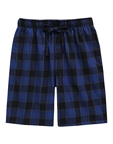 TINFL Men's Plaid Check Cotton Lounge Sleep Shorts MSP-SB003-Navy L