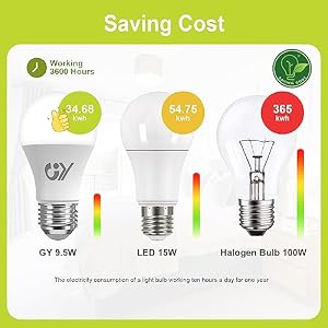 GY Bombillas Led E27 Luz Fría 6500K – 9,5W Equivalente a 100W – 1521 Lúmenes, No Regulable – A60 Bombilla Led Esférica Caja de 2 Unidad