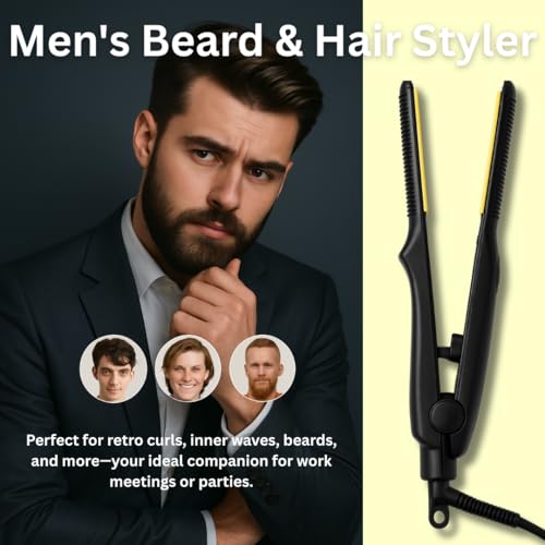 Image of Ktein Mini Flat Iron for Short Hair, Pixie Cut, Bangs, Beard & Wavy Styling | 2-in-1 Ceramic Pencil Hair Straightener for Men & Women | 5 Temp Settings | Fast Heating | Anti-Scald Design