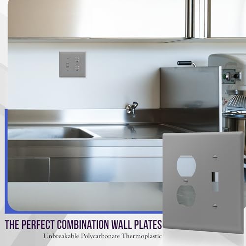 Image of ENERLITES Combination Toggle Light Switch /Duplex Receptacle Outlet Wall Plate, Mid-Size 2-Gang 4.88 inch x 4.92 inch, Polycarbonate Thermoplastic, 881121M-GY, Gray