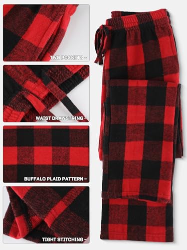 IHU Pajama Pants for Boys Girls, Thick Flannel Kids Plaid Pajamas Lounge Pj Bottoms with Drawstring Pockets for Sleepwear3