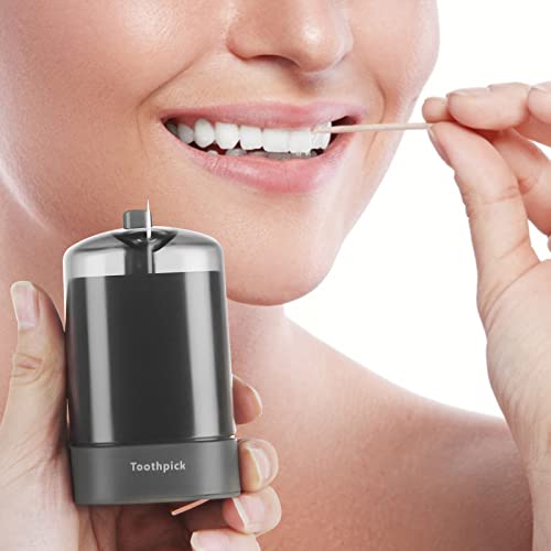 TRTRin Toothpick Dispenser-With Bamboo Wooden Toothpicks [1000 Count], Pop-Up Automatic Toothpick Holder Dispenser, for Kitchen Restaurant Sturdy Safe Container Grey toothpick holder. - Thumbnail 5