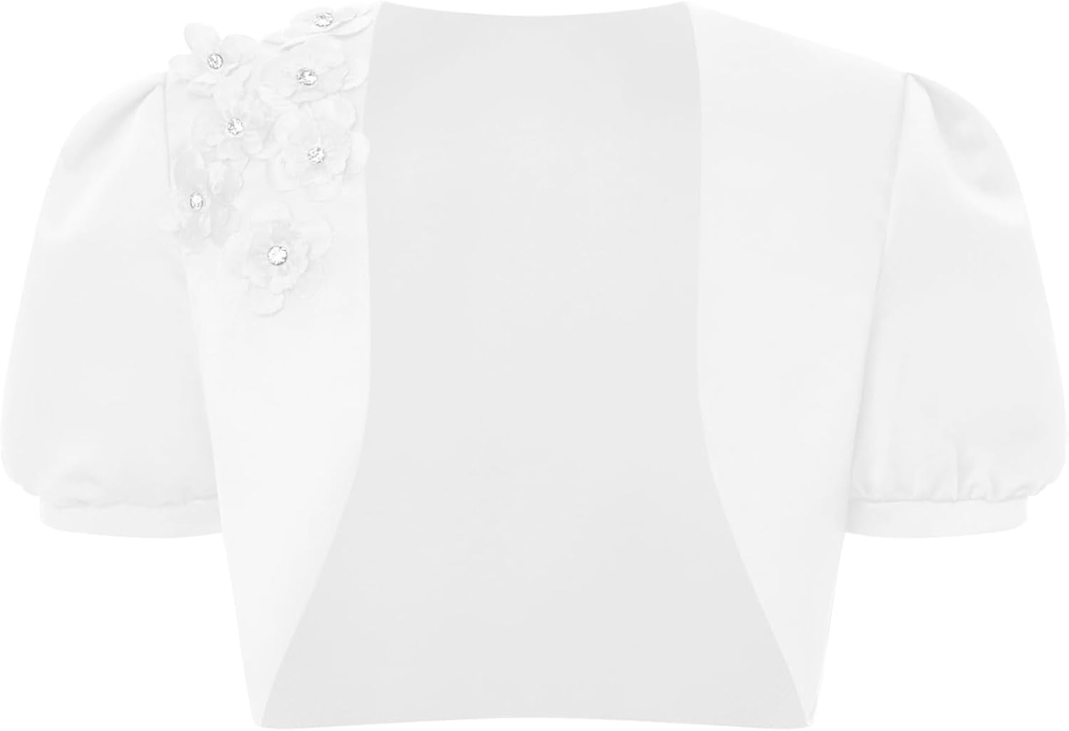 ranrann Kids Girls Puff Sleeve Bolero Shrug Sweater Open Front Cardigan for Flower Girl Communion Jacket