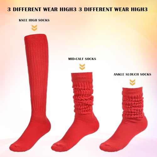 Knee High Red Socks Slouch Socks Long Red Socks for Women Girls 80s 90s Socks Stacked Socks Boot Socks Red Tube Socks Long Scrunch Socks2