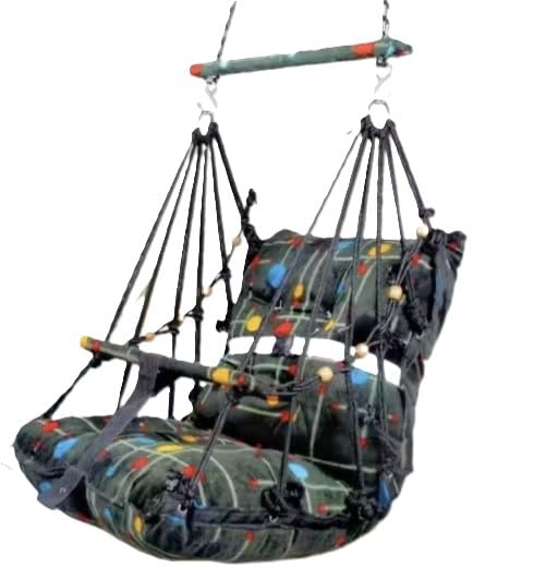 Hanging Swing Chair, Black and White Floral Pattern, Cotton Fabric, Chain Suspension, Indoor Outdoor Hammock