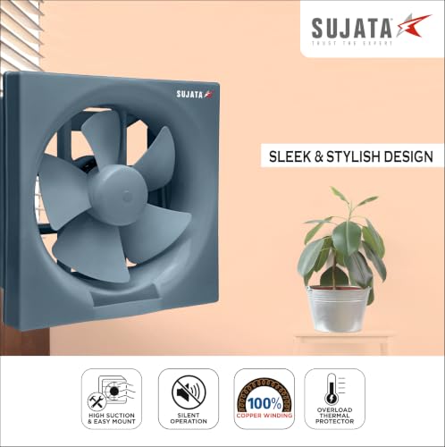 Image of Sujata 10 Inch (Sweep Size) Premium Exhaust Fan for Kitchen, Bathroom & Office | 2 Years Warranty | 250MM High Air Delivery, 1250 RPM, 100% Copper Winding Motor, Strong Air Suction (EPB81 - Grey)