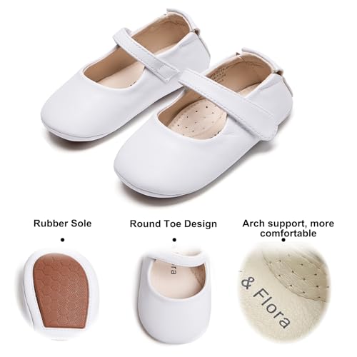 Felix & Flora White Baby Shoes Girl 6-12 Months - Infant Baby Walking Shoes Moccasinss Rubber Sole Crib Shoes(White,6-9 Months)