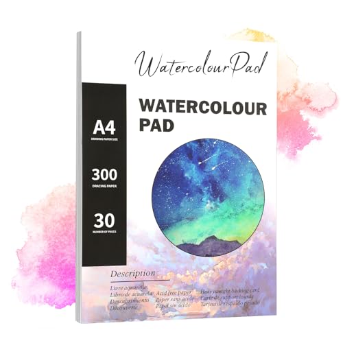 Bloc A4 300g/m² – 30 hojas de papel acuarela, ideal para pinturas y...