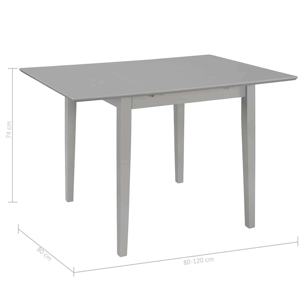 Rozsuwany stół do jadalni w kolorze szarym z litego drewna kauczukowego i płyty MDF, 80-120 x 80 x 74 cm, możliwość rozszerzenia i zajmuje mało miejsca, do jadalni, kuchni, salonu, nowoczesny