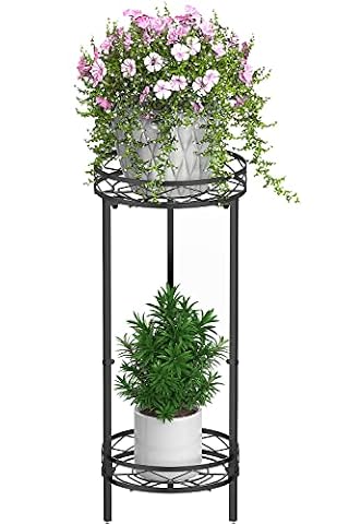 Bomclap Metalowy stojak na rośliny do użytku w pomieszczeniach, 2-stopniowy, wysoki stojak na kwiaty, 70 x 29 cm, stojak na doniczki do ogrodu, na taras i do dekoracji mieszkania, czarny