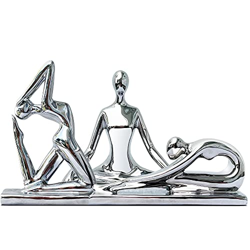 Yoga Statues for Home Studio - Modern Set of 3 Silver Yoga Figurines - Nameste Decor - Approx 6