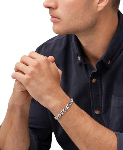 Image of Fossil Men's Plated Stainless Steel Engravable Personalized Gift ID, Chain or Cuff Bracelet for Men