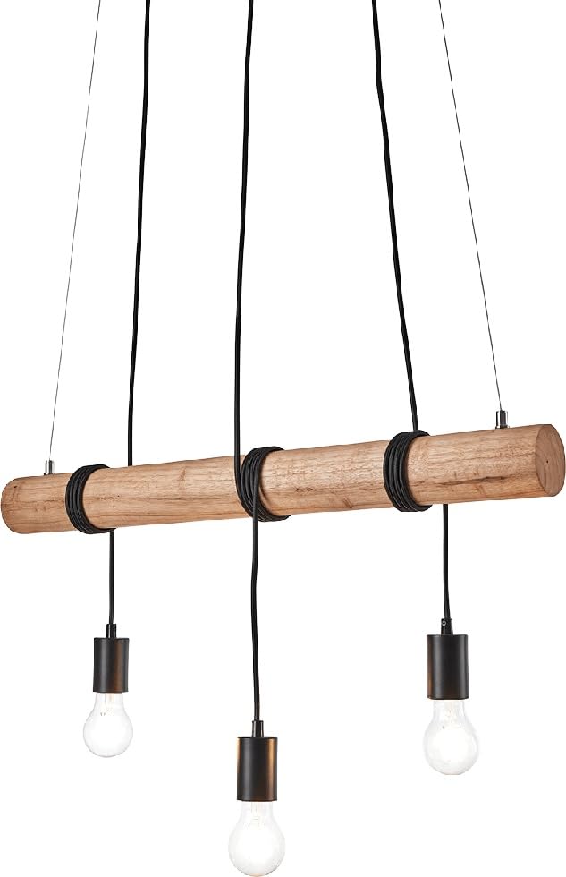 MeLiTec Holz Pendelleuchte DP25 3-flammig mit LED-Leuchtmittel Höhenverstellbar Schwarz E27 70 cm