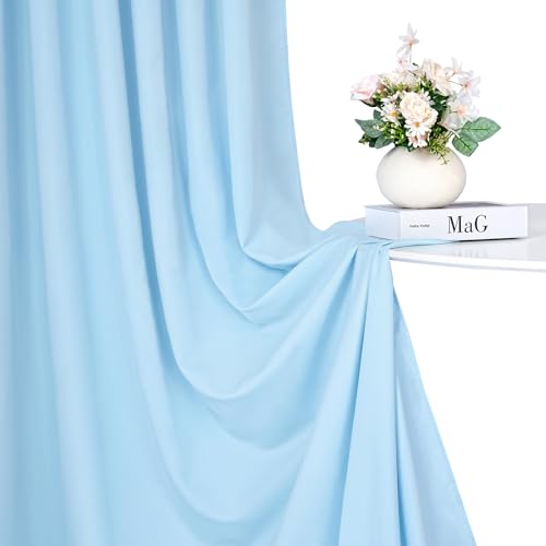 Image of Baby Blue Backdrop Curtains 10x10ft: Light Blue Backdrop Drapes - Polyester Photo Background Wedding Party Decorations