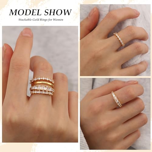 tobeny stackable gold rings for women non tarnish dainty 14k gold plated stacking cubic zirconia thumb ring set trendy statement promise wedding bands engagement rings for women size 6 7 8 9 10