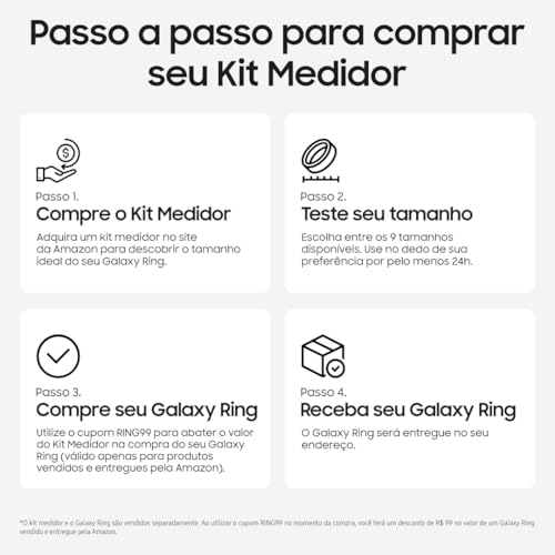 Samsung Galaxy Ring Tamanho 10, Monitor de treino, rastreador de sono, bateria de até 7 dias, Materi