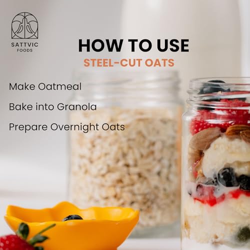 Image of Sattvic Foods Steel Cut Oats (1.7 kg) | Scottish Oatmeal, Gluten-Free & NON-GMO, Wholesome Breakfast Cereal | High in Dietary Fibre & Protein | Make Porridge, Baked Goodies