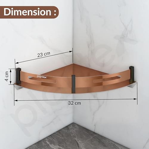 Image of Plantex Bathroom Corner Rack for Wall /Stainless Steel Shelf for Bathroom Corner with Railings /Bathroom Accessories Holder (9x9 inches, PVD Rose Gold & Black)