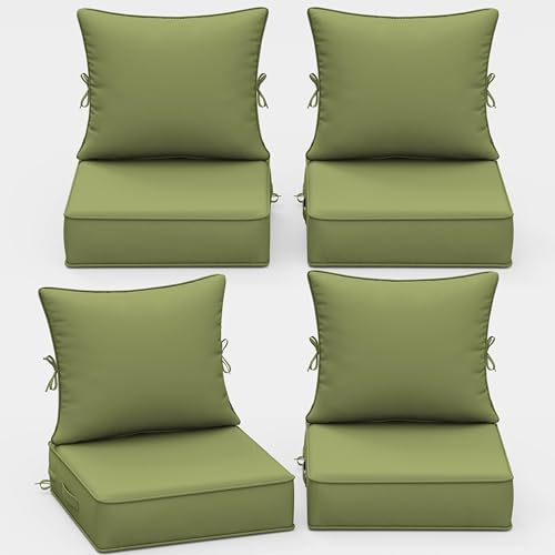 Outdoor Chair Cushions Set of 4, 24 x 24 x 5 Inch Deep Seat and Back Patio Cushions, Waterproof & Fade Resistant All-Weather Cushions for Outdoor Furniture, Couch with Removable & Washable Covers