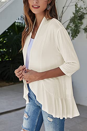 Image of Bluetime Women Casual Lightweight Open Front Cardigans Soft Draped Ruffles 3 /4 Sleeve Cardigan (S-3XL)