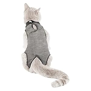 Kitten Onesies,Cat Recovery Suit for Abdominal Wounds or Skin Diseases,After Surgery Wear Anti Licking Wounds,Breathable E-Collar Alternative for Cat Grey S
