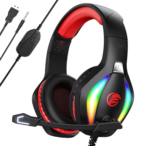 Fachixy FC100 RGB Gaming Headset for PS4/PC/Xbox/Nintendo Switch, PS5 Headset with Mic, Gaming Headphones with Microphone, Noise Cancelling Headphones with 3.5mm Jack