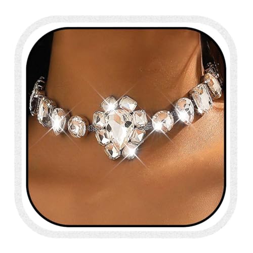 Fashband Gargantilla de cristal con diamantes de imitación plateados, joyería para mujer, /