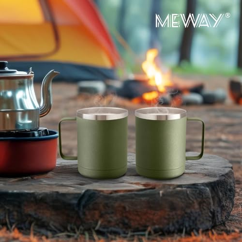 Image of MEWAY 12oz Coffee Mug With Handle 4 Pack Bulk,Stainless Steel Insulated Travel Tumblers With Sliding Lid,Double Wall Vacuum Camping Cup for Hot & Cold Drinks Tea (Multicolor,Set of 4)