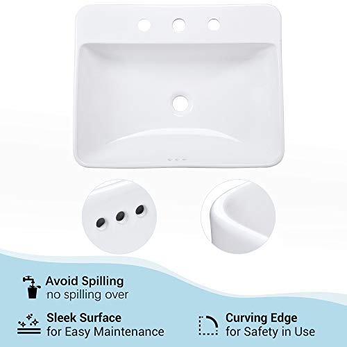 Aquaterior 80PSK023-8431-07 23 Inch X 18 Inch Rectangle Drop In Bathroom Sink White Ceramic Above Counter Semi Recessed Vessel Sink thumb #2