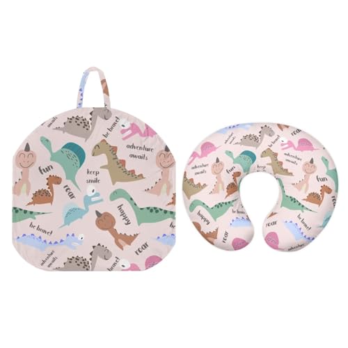 PJHEQOXE Cartoon Dinosaur Newborn Lounger Cover with Bebe Nursing Pillow Covers Set,Ultra Soft Snug Infant Lounger Cover,Pink Nursing Pillow Cover Fits Original Support for Breastfeeding (Cover Only)