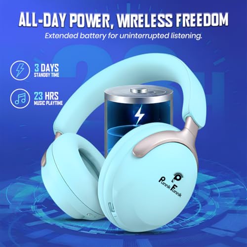 Image of PunnkFunnk Wireless Over-Ear Bluetooth Headphones - Deep Bass, Noise Isolation, Soft Cushioned Earcups, Foldable Lightweight Design, HD Mic for Gaming, Music & Calls (Blue)