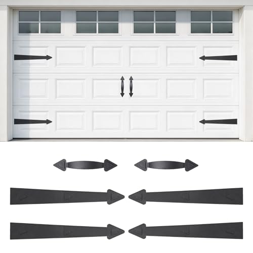 LIHAO Magnetic Garage Door Hardware Kit 16 Faux Windows with 4 Hinges and 2 Handles Decorative Carriage House Accents for Metal Doors Waterproof DIY Makeover Set Black