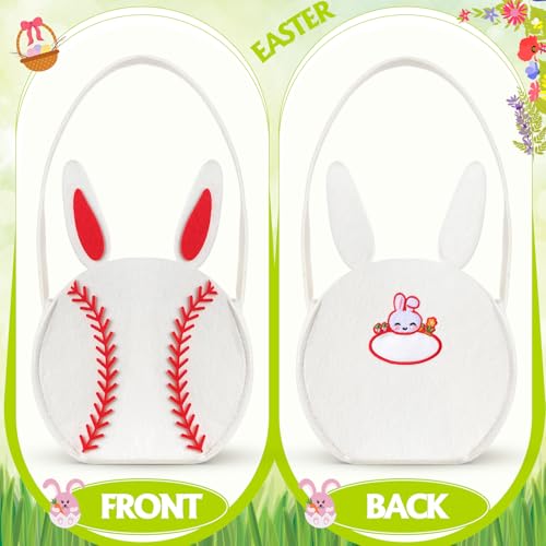Image of Abbylike Easter Baseball Bag with Name Stickers Small Easter Candy Gift Bag Egg Hunt Bunny Baskets Rabbit Ear Baseball Bag Decoration for Kids Baby Shower Boys and Girls
