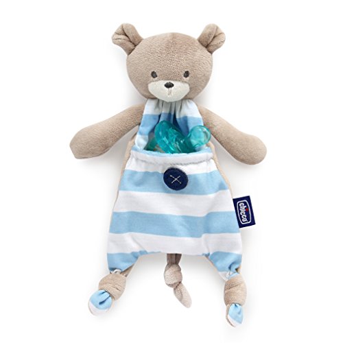 Image of Chicco Pocket Buddies Soft Pacifier Holder-Lovey, Soothing Plush Toy Animal 0m+, Blue Bear