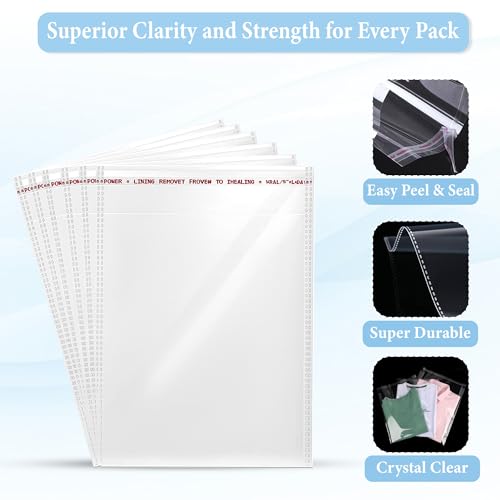 Image of GLUN Transparent BOPP Packing Bags with Sealing Tape Flap, Pack of 50 Pieces Size 12x16 Inch, Strong Heavy-Duty Industrial Grade Shipping Packaging Bags