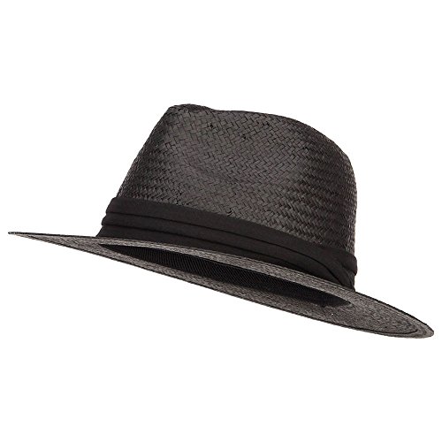 Mega Cap Toyo Fedora Hat with Color Band - Black Black OSFM