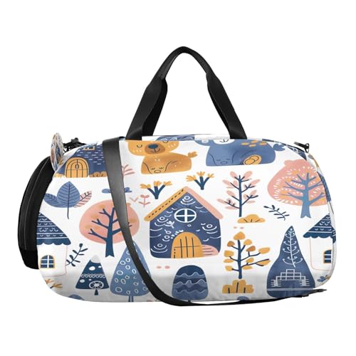 YETTASBIN Sport Travel Duffel Bag for Girls Boys, Woodland Animal Large Waterproof Weekender Overnight Bag, Detachable Shoulder Strap Gym Bag with Shoe Compartment & Wet Pocket2