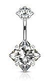 Forbidden Body Jewelry Surgical Steel Belly Button Ring with Square CZ & Internally Threaded...