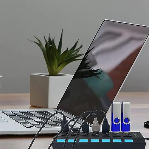 Image of USB Splitter Multi Port USB 2.0 HUB, 7 Port with Independent ON /Off Switch and LED Indicators USB A Port Data HUB, Suitable for PC Computer Keyboard Laptop Mobile HDD, Flash Drive Camera ETC