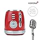 Korona 21668 Toaster | 2 Scheiben | Retro Design | Rot | 6 Bräunungsstufen | Retro | Auftauen, Rösten, Aufwärmen | 850 Watt | Brötchenaufsatz | Krümelschublade | Brotscheiben-Zentrierung