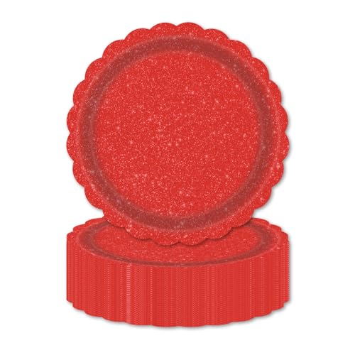 Platos de papel de cumpleaños rojos de 17,8 cm, 50 unidades, vajilla para fiestas, decoración de mesa para fiestas terroríficas, jardín