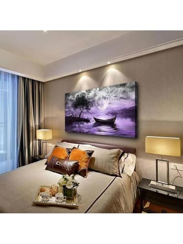 Grande peinture murale abstraite noir et blanc et toile paysage violet TONGYINLI 55x110cm - 3