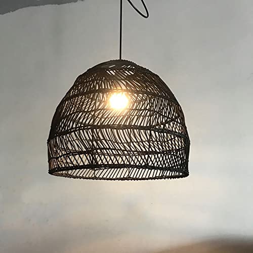 Lámpara colgante de bambú y mimbre tejida a mano con luz LED para decoración de techos vintage