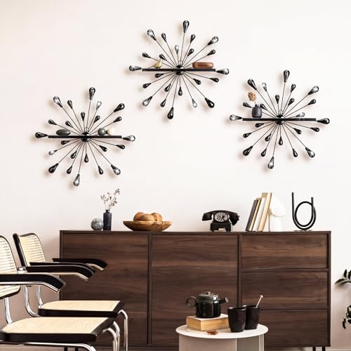 Image of Yaocom 3 Pcs Bling Crystal Floating Shelves Metal Starbursts Wall Decor Folding Shelf Black Corner Shelves Hanging Wall Mounted for Storage Bedroom Bathroom Living Room Kitchen Office Home Decoration
