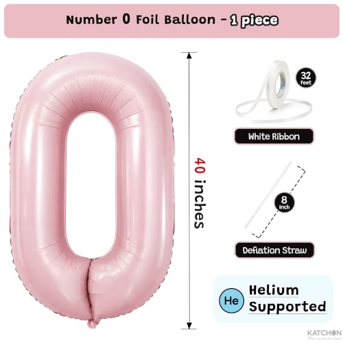 Image of KatchOn Pastel Pink 0 Balloon Number - 40 Inch | Birthday Decorations