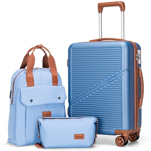 Image of Cosbarn Carry On Luggage,3 Piece Suitcase Set,22x14x9 Airline Approved | Lightweight ABS Hardside Luggage, TSA-Approved Lock,Suitcases with 360 Spinner Wheels,20Inch,Matching Backpack,For Men&Women