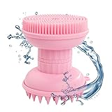 Masajeador Cuero Cabelludo, 4 en 1 de Silicona [Mojado & Seco] Cepillo de limpieza facial Cepillo de limpieza facial y Cepillo de ducha - Exfolia y elimina la caspa para mujeres y hombres (Rosa)