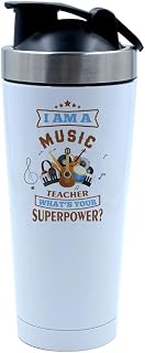 Getagift Music Teacher Gift, I Am a Music Teacher What's Your Superpower?, 500ml Aluminium Shaker Bottle for Supplement Shakes - Easy Clean, Durable Cup. (White)